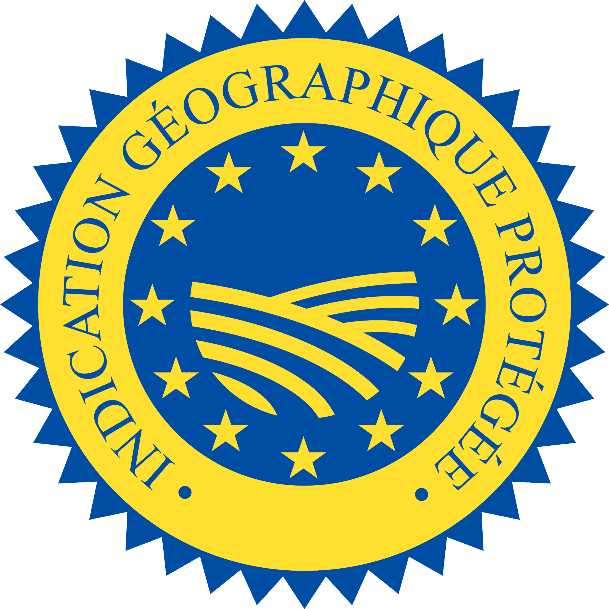 Logo européen IGP : cercle bleu et jaune, mention Indication géographique protégée